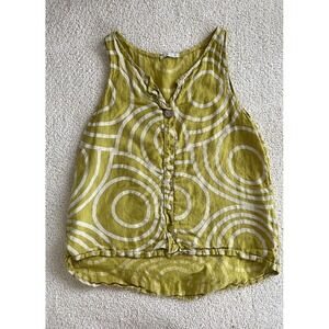 Handmade Italy 100% Linen Tank Top Boho Abstract Green  Not Size Check Photos
